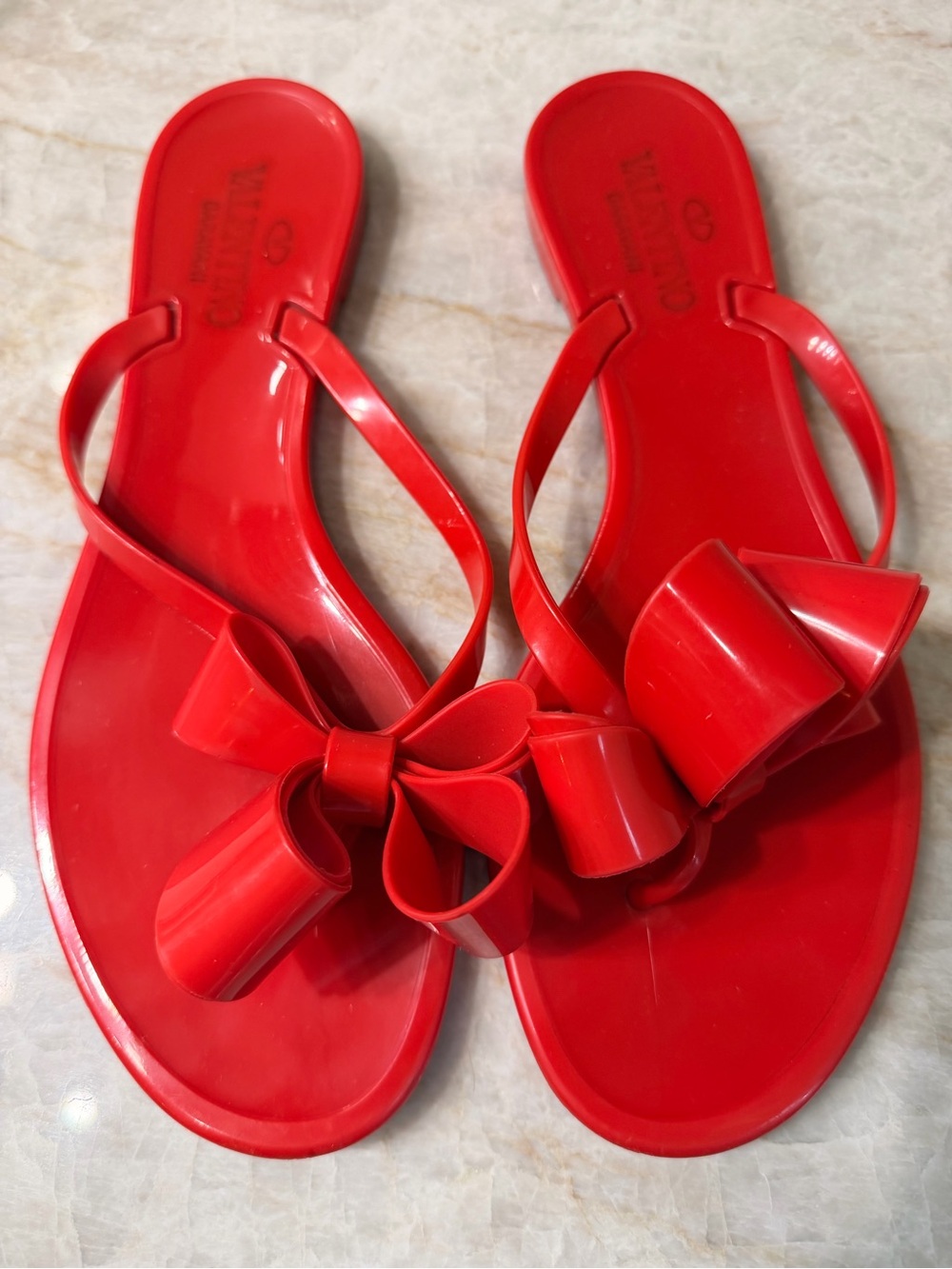 Authentic Valentino Red Bow Jelly Slide Sandals for Women